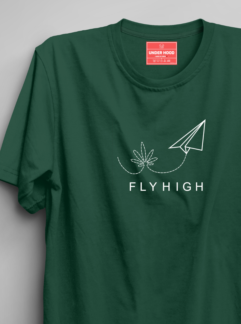 Fly High - Bottle Green Unisex Printed T-Shirt
