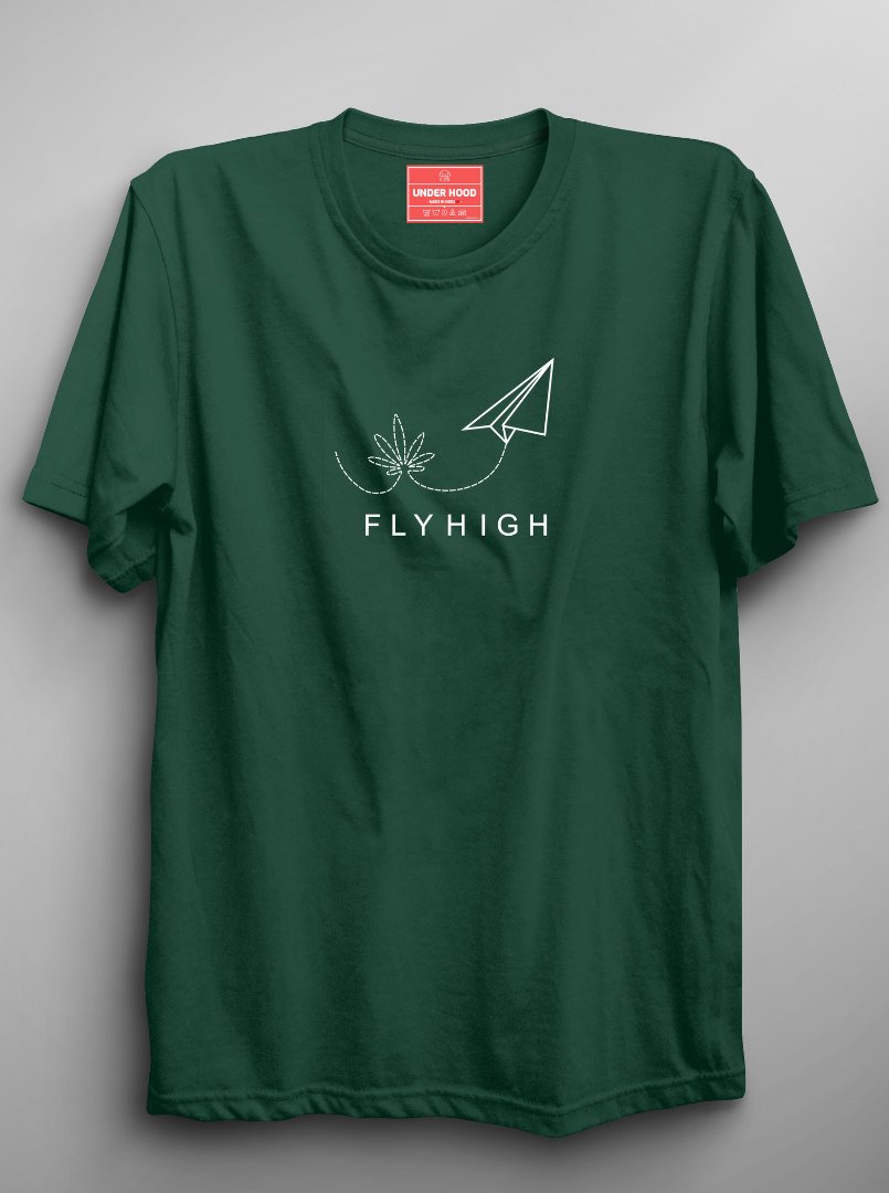 Fly High - Bottle Green Unisex Printed T-Shirt