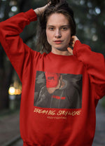 Load image into Gallery viewer, Woman wearing a Dream Big, Stay Woke - Red Unisex Printed Sweatshirt