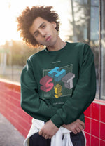 Load image into Gallery viewer, man wearing a Shit Happens - Bottle Green Unisex Printed Sweatshirt