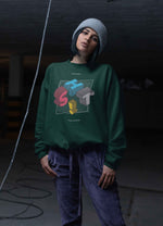 Load image into Gallery viewer, Woman wearing a Shit Happens - Bottle Green Unisex Printed Sweatshirt