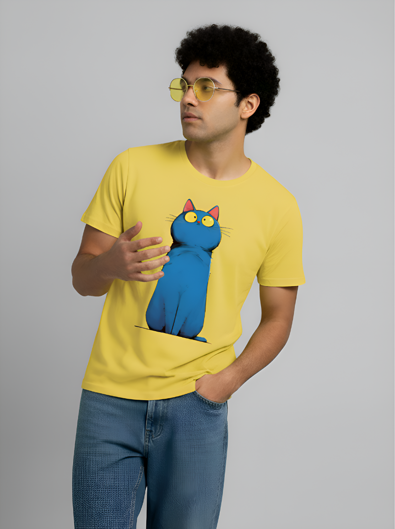 Moonlight Meow - New Yellow Unisex Printed T-Shirt