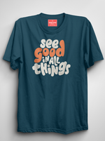 Load image into Gallery viewer, See Good - Petrol Blue Unisex Printed T-Shirt