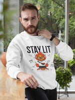 Load image into Gallery viewer, Man wearing a Stay Lit - White Unisex Printed Sweatshirt
