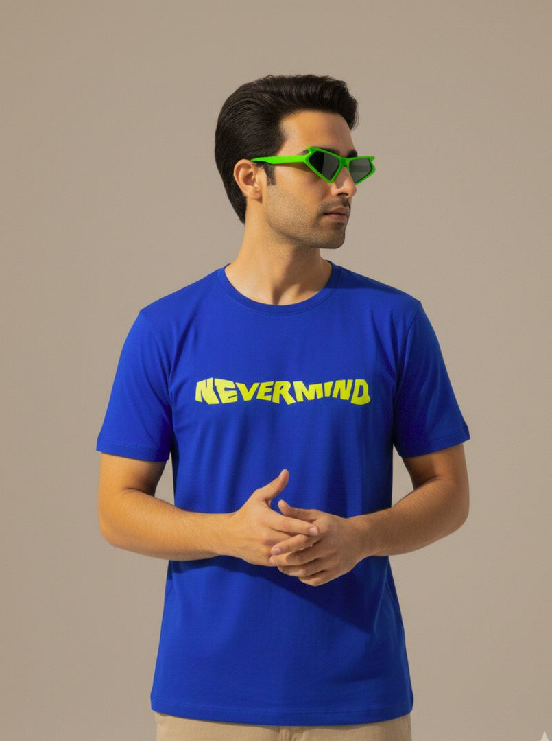 Never Mind - Royal Blue Unisex Printed T-Shirt