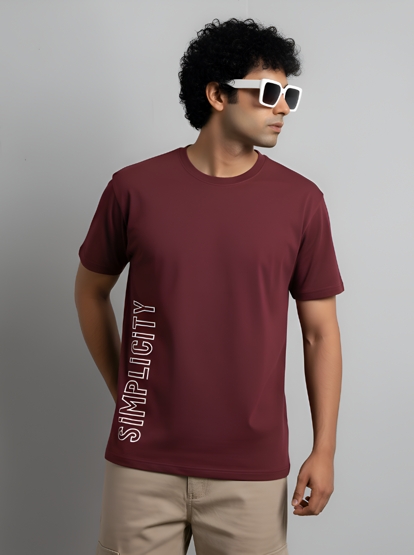 Simplicity - Maroon Unisex Printed T-Shirt
