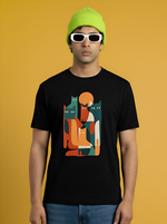 Load image into Gallery viewer, Cat Abstract Art - Black Unisex Printed T-Shirt