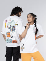 Load image into Gallery viewer, Bad Guy Croc White Unisex Oversized T-Shirt Front  And Back View