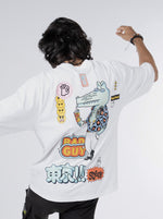 Load image into Gallery viewer, Bad Guy Croc White Unisex Oversized T-Shirt Back View of male