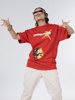 Load image into Gallery viewer, Am I Dreaming Red Unisex Oversized T-Shirt Front View Of Female