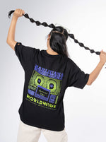 Load image into Gallery viewer, Marijuana Black Unisex Oversized T Shirt back design view of female