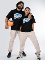 Load image into Gallery viewer, Toxic Black Unisex Oversized T-shirt Front design view of Male and Female