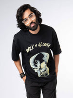 Load image into Gallery viewer, Dark and Gloomy Black Unisex Oversized T-Shirt Front View Of Male