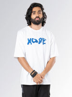 Load image into Gallery viewer, Hope White Unisex Oversized T Shirt front design view of male
