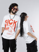 Load image into Gallery viewer, SICK design White Unisex Oversized T-Shirt Front View of male and female