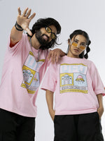 Load image into Gallery viewer, UFO Soft Pink Unisex Oversized T-Shirt Front View Of Male and Female