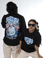 Load image into Gallery viewer, Toxic Black Unisex Oversized T-shirt Front and Back design view of Male and Female