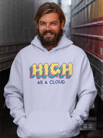 Load image into Gallery viewer, Man wearing a High as a Cloud – Lavender Unisex Printed Hoodie