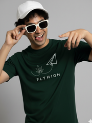 Fly High - Bottle Green Unisex Printed T-Shirt