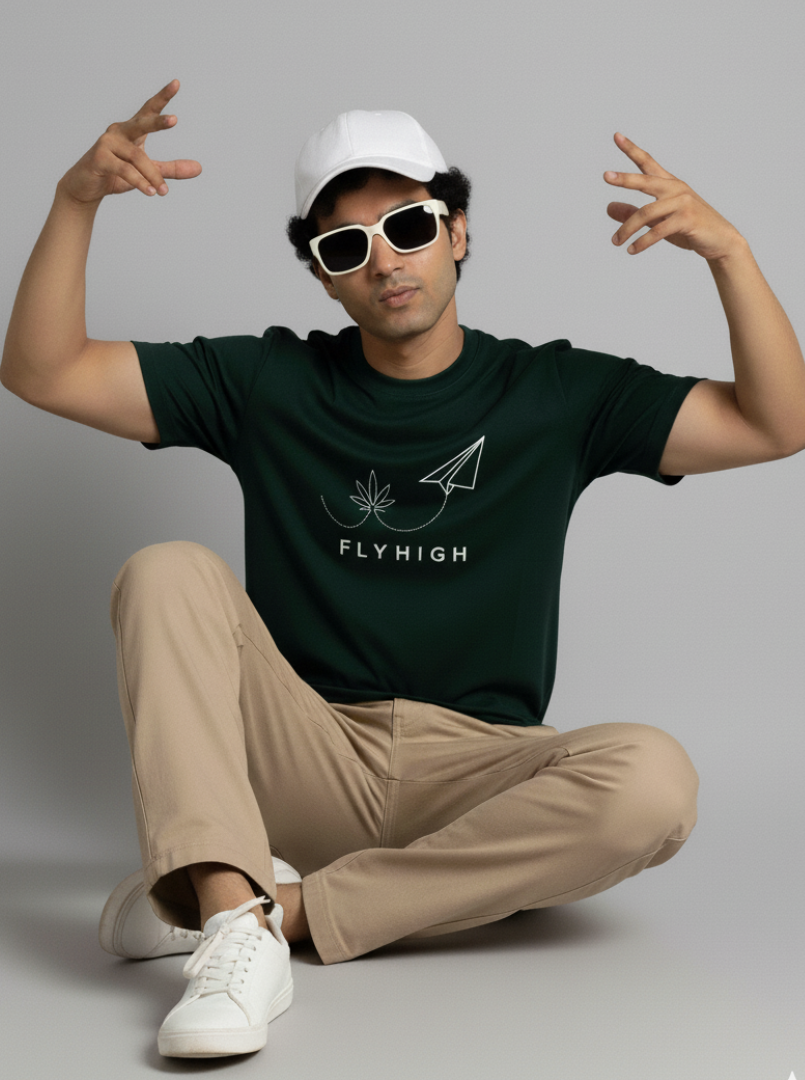 Fly High - Bottle Green Unisex Printed T-Shirt