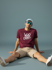Who Cares - Maroon Unisex Printed T-Shirt