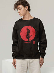 man wearing a Samurai in Red - Black Unisex Printed Sweatshirt