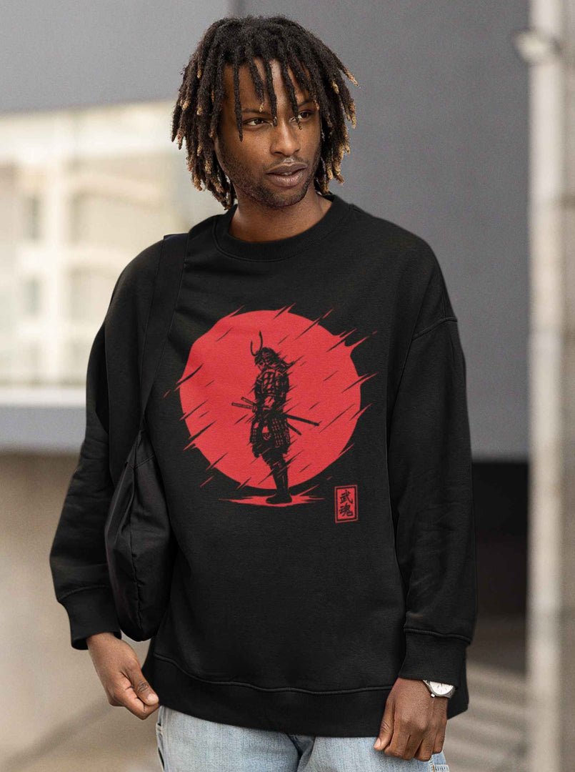 Man wearing a Samurai in Red - Black Unisex Printed Sweatshirt