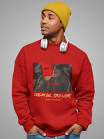 Load image into Gallery viewer, Man wearing a Dream Big, Stay Woke - Red Unisex Printed Sweatshirt
