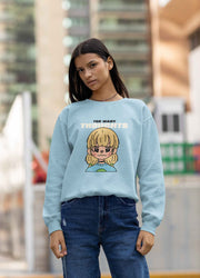 woman wearing a Too many Thoughts Sad - Baby Blue Unisex Printed Sweatshirt