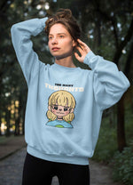 Load image into Gallery viewer, woman wearing a Too many Thoughts Sad - Baby Blue Unisex Printed Sweatshirt
