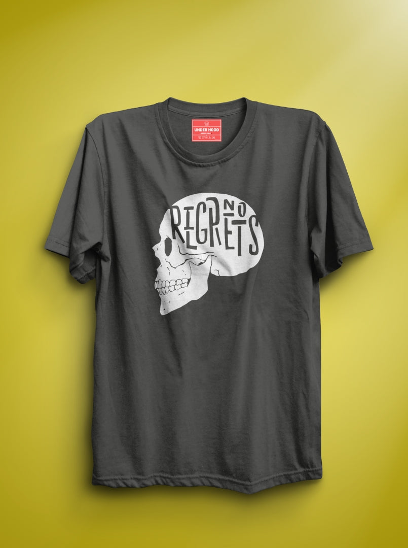 No Regrets  - Steel Grey Unisex Printed T-Shirt