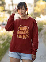 Load image into Gallery viewer, Woman wearing a Think Outside the Box - Maroon Unisex Printed Sweatshirt
