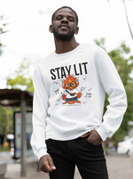 Load image into Gallery viewer, Man wearing a Stay Lit - White Unisex Printed Sweatshirt
