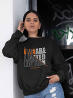 Load image into Gallery viewer, Woman wearing a We are Limited Edition - Black Unisex Printed Sweatshirt
