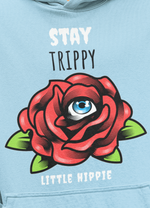 Load image into Gallery viewer, Man wearing a Stay Trippy   – Baby Blue Unisex Printed Hoodie
