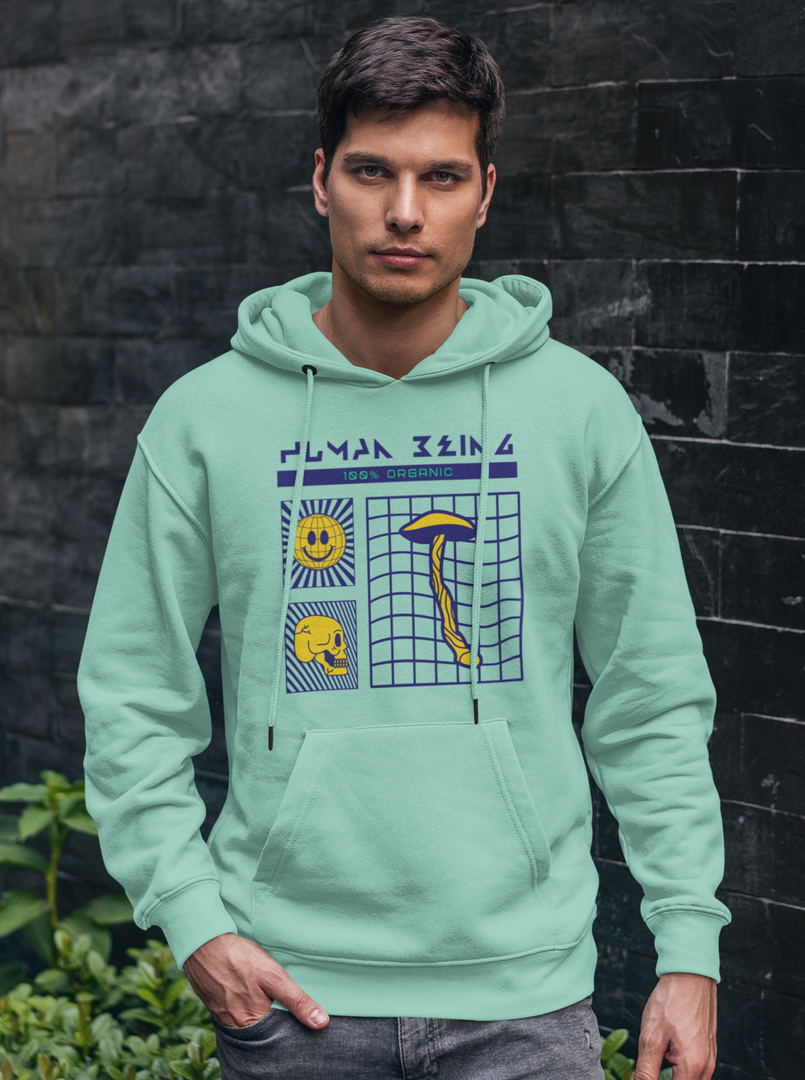 man wearing a Human Being – Mint Green Unisex Printed Hoodie