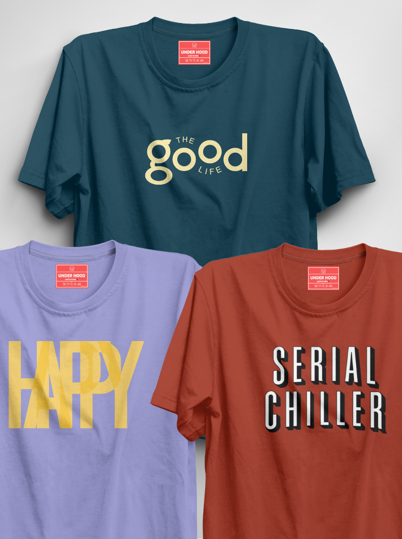 Pack Of 3 - Petrol Blue, Blue Moon, Burnt Orange Unisex Printed T-Shirt