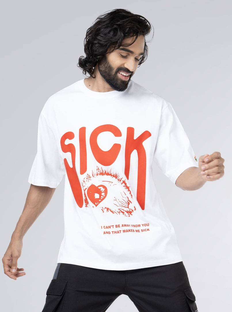 SICK design White Unisex Oversized T-Shirt Front View of male 