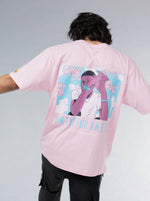 Load image into Gallery viewer, Eye for an Eye Soft Pink Unisex Oversized T-Shirt Back Design View Of Male 
