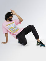 Load image into Gallery viewer, UFO Soft Pink Unisex Oversized T-Shirt Front View Of Male
