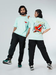 No Love Mint Green Unisex Oversized T Shirt Front and Back Design view of Male and Female