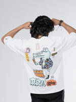 Load image into Gallery viewer, Bad Guy Croc White Unisex Oversized T-Shirt Back View of male
