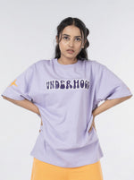 Load image into Gallery viewer, Space Illusion Lavender Unisex Oversized T Shirt front design view for female
