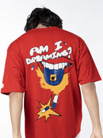 Load image into Gallery viewer, Am I Dreaming Red Unisex Oversized T-Shirt Back View Of Male
