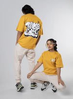 Load image into Gallery viewer, Take It Easy Mustard Unisex Oversized T-Shirt Front And Back View
