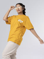 Load image into Gallery viewer, Take It Easy Mustard Unisex Oversized T-Shirt Front Design View of Female
