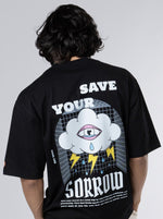 Load image into Gallery viewer, Save Your Sorrow Black Oversized T-Shirts back view of male
