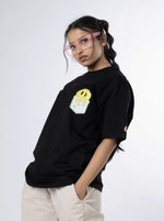 Load image into Gallery viewer, Save Your Sorrow Black Oversized T-Shirts Front View of female
