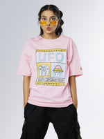 Load image into Gallery viewer, UFO Soft Pink Unisex Oversized T-Shirt Front View Of Female
