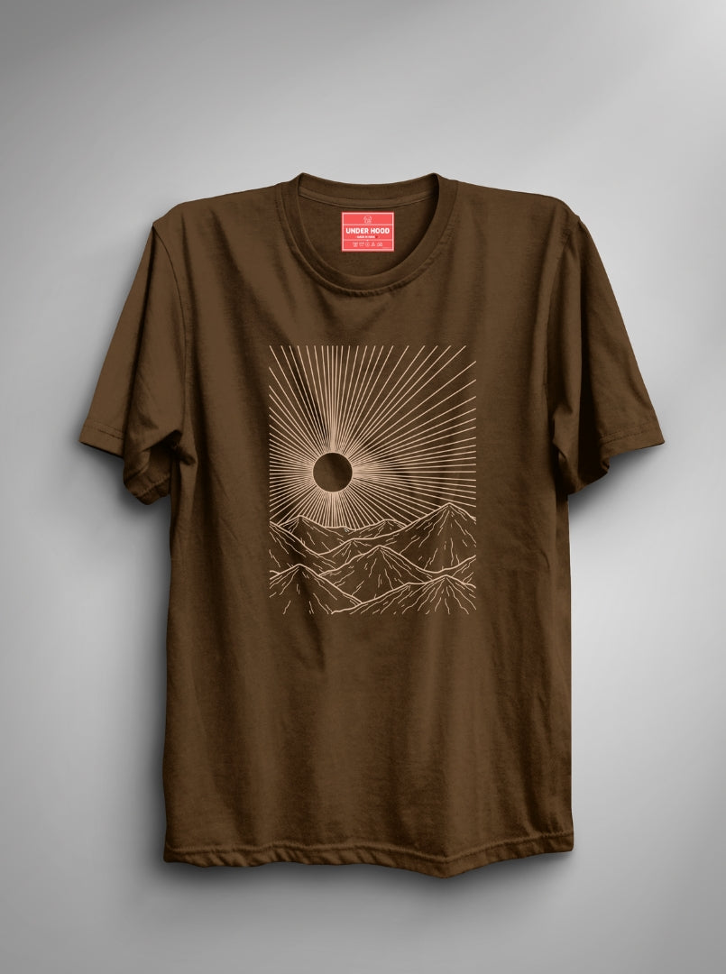 Sun Rise - Coffee Brown Unisex Printed T-Shirt